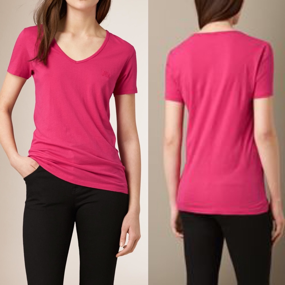 Burberry Brit V-Neck Cotton Jersey T Shirt